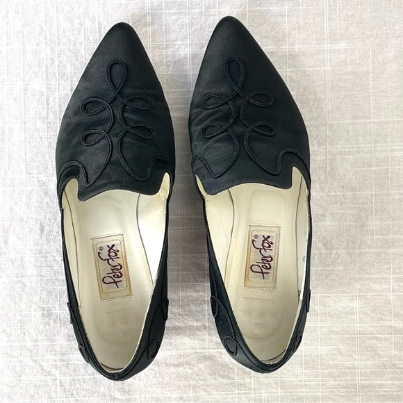 Rare Vintage 1993 PETER FOX Black Satin Shoes “Janet” soutache - Picture 5 of 16
